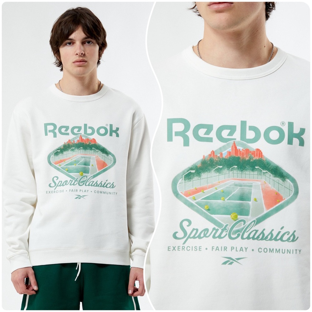 NEW Reebok Eco Sport Classics Court White Men’s/Unisex Crewneck Sweatshirt - XXL